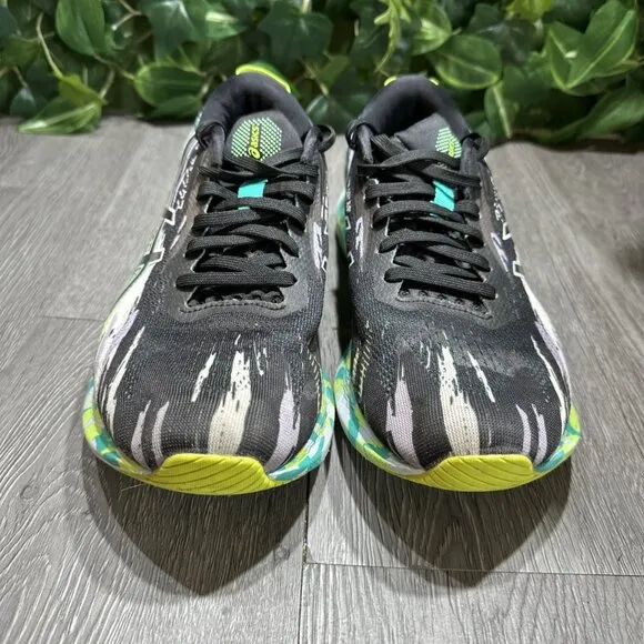 Asics Gel Noosa Tri 13 Running Shoes Womens 9.5 Black Green Athletic Sneaker