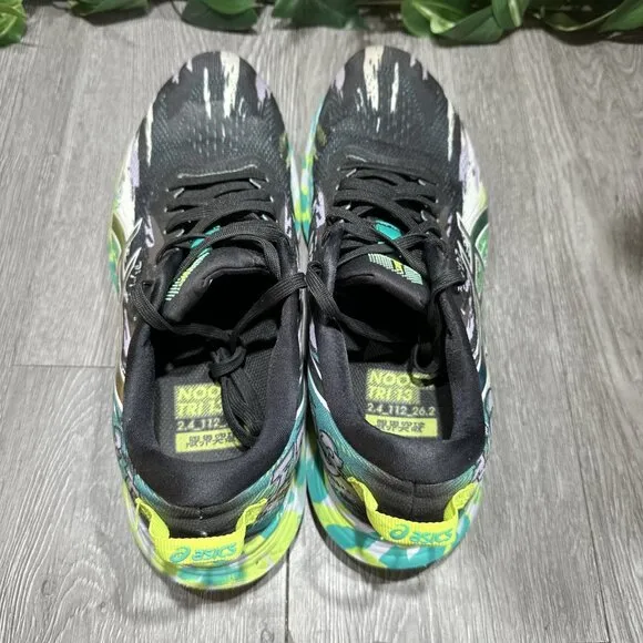 Asics Gel Noosa Tri 13 Running Shoes Womens 9.5 Black Green Athletic Sneaker