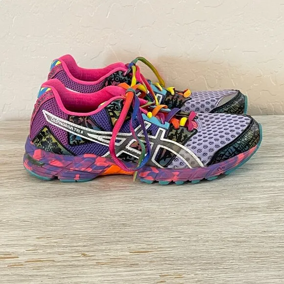 Asics Gel Noosa Tri 8 Shoes Sneakers Sz 6 Colorful Athletic Violet Purple Multi