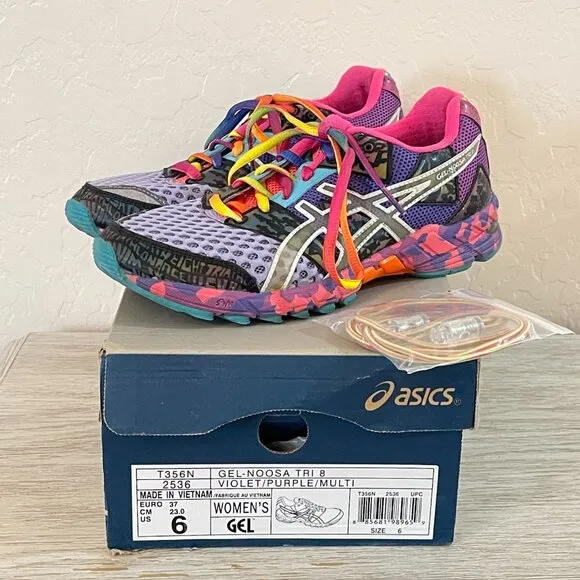 Asics Gel Noosa Tri 8 Shoes Sneakers Sz 6 Colorful Athletic Violet Purple Multi