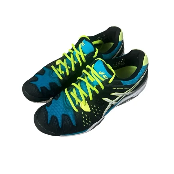 ASICS Gel-Resolution 6 GS Tennis Shoes Onyx/White/Atomic Blue Size 10.5