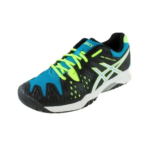 ASICS Gel-Resolution 6 GS Tennis Shoes Onyx/White/Atomic Blue Size 10.5