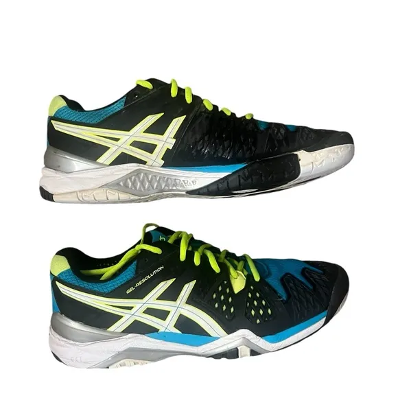 ASICS Gel-Resolution 6 GS Tennis Shoes Onyx/White/Atomic Blue Size 10.5