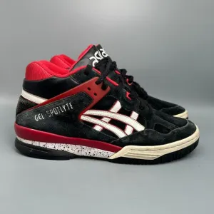 Asics Gel Spotlyte Men's 10.5 Black Red Suede Athletic Sneakers Lace-Up Mid Shoe