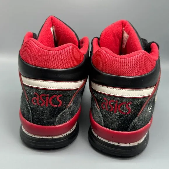 Asics Gel Spotlyte Men's 10.5 Black Red Suede Athletic Sneakers Lace-Up Mid Shoe