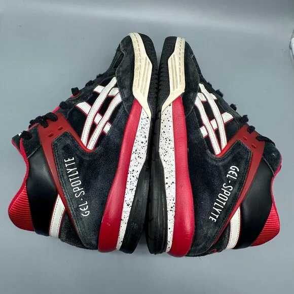 Asics Gel Spotlyte Men's 10.5 Black Red Suede Athletic Sneakers Lace-Up Mid Shoe