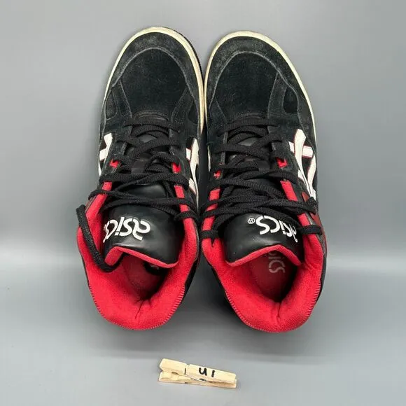 Asics Gel Spotlyte Men's 10.5 Black Red Suede Athletic Sneakers Lace-Up Mid Shoe