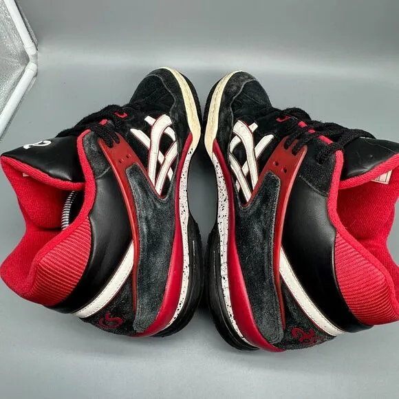 Asics Gel Spotlyte Men's 10.5 Black Red Suede Athletic Sneakers Lace-Up Mid Shoe