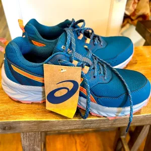 ASICS gel Ventire 8 GS Gym Shoes Womens 8 WIDE indigo Blue &amp; Papaya