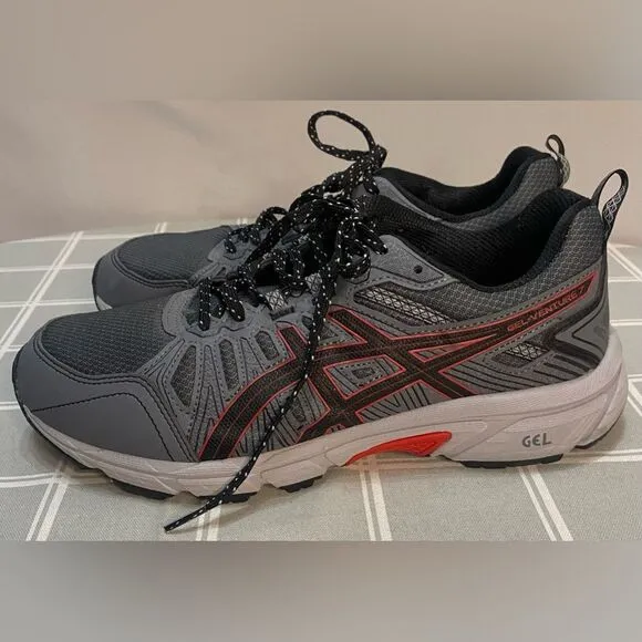 ASICS Gel Venture 7 Men’s Extra Wide 8-1/2 Dk Grey Black Red Sneakers Shoes