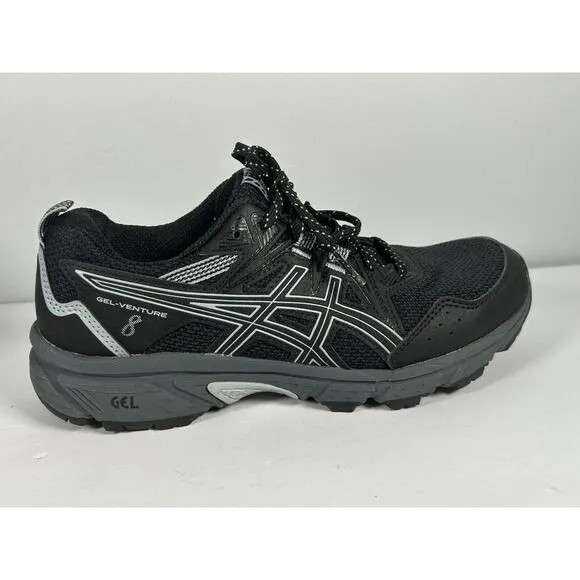 ASICS Men's Gel-Venture 8 Men's Black &amp; White Lace Up Trail Running Shoes Size 7