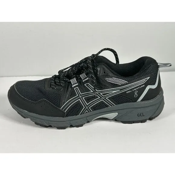 ASICS Men's Gel-Venture 8 Men's Black &amp; White Lace Up Trail Running Shoes Size 7