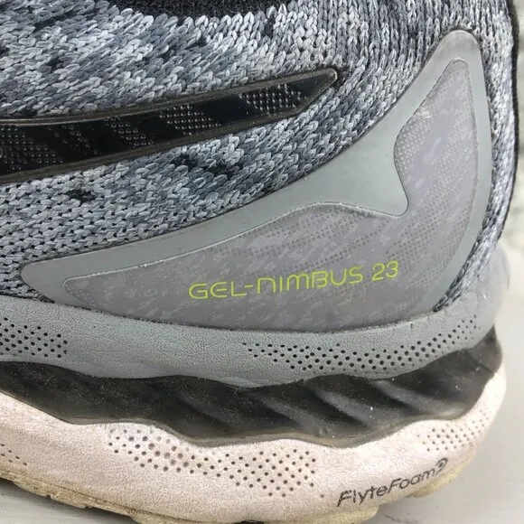 Asics Men's Size 11 Gel-Nimbus 23 Knit Sheet Rock Grey Black Lace-Up Sneakers