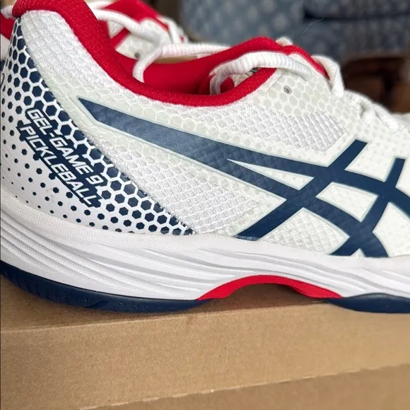 Asics White and Red Athletic Shoes with Breathable Mesh