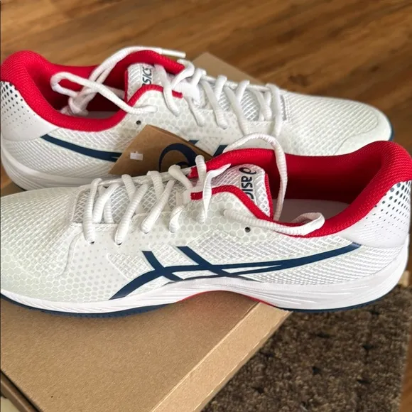 Asics White and Red Athletic Shoes with Breathable Mesh