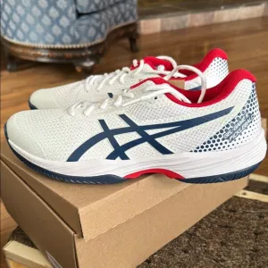 Asics White and Red Athletic Shoes with Breathable Mesh