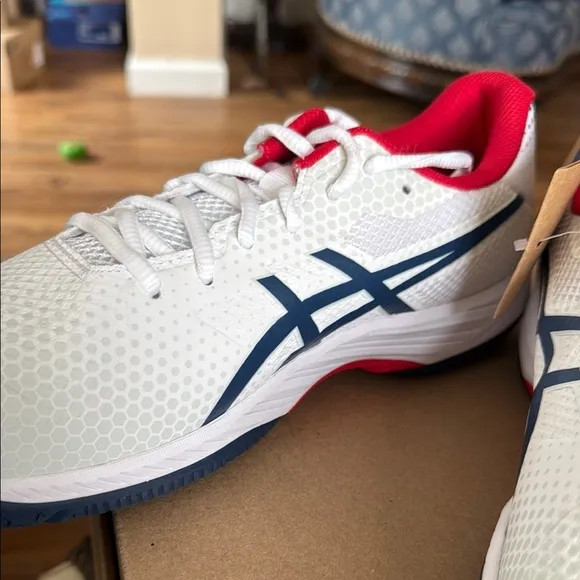 Asics White and Red Athletic Shoes with Breathable Mesh