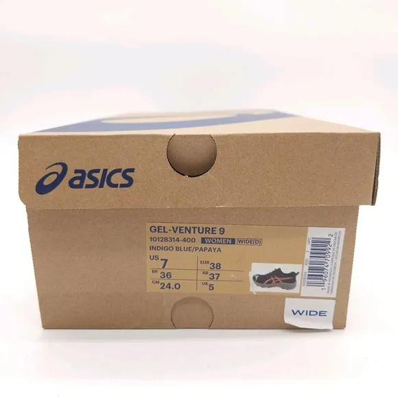 Asics (Womens 7 Wide) Gel-Venture 9 Lace Up Running Shoes Indigo Blue/Papaya New