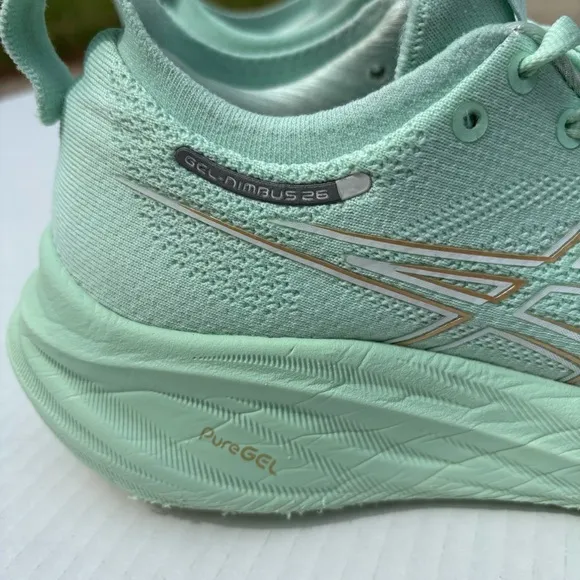 Asics Womens Gel Nimbus 26 1012B601 Green Running Shoes Sneakers Size 7.5
