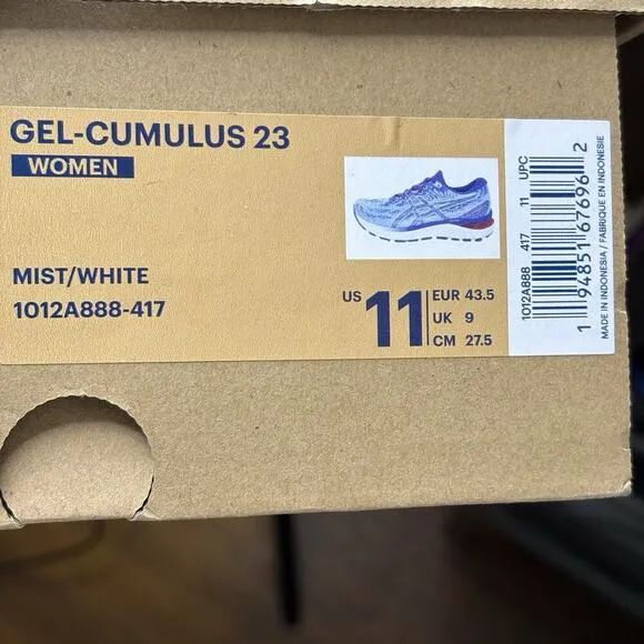 Asics Womens Sz 11 Gel Cumulus 23 1012A888 Mist/White Running Shoes Sneakers