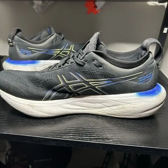 Asics Gel-Nimbus 25 Mens Size 12 Black Blue Running Shoes 1011B547