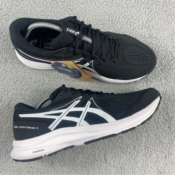 ASICS MEN'S GEL-CONTEND 7‎ Running Shoes Black White Size 11.5 Lace Up Athletic