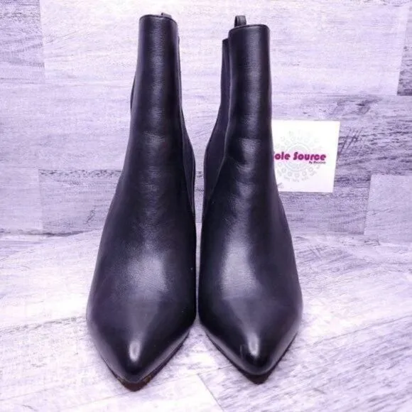 Aska Cone Heeled Pointed Pull on Leather Chelsea Boot Black sz 38 Women's sz 8