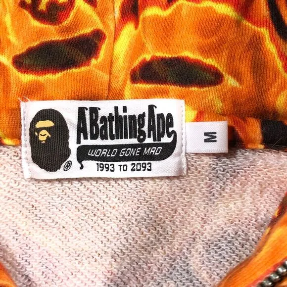 Bape Flame Camo Wide Fit Full Zip Hoodie Sweater Size Medium M A Bathing Ape B32