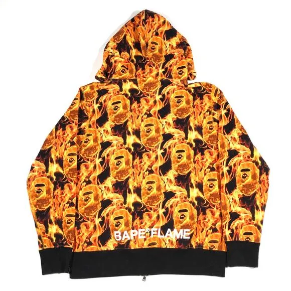 Bape Flame Camo Wide Fit Full Zip Hoodie Sweater Size Medium M A Bathing Ape B32