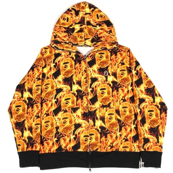 Bape Flame Camo Wide Fit Full Zip Hoodie Sweater Size Medium M A Bathing Ape B32