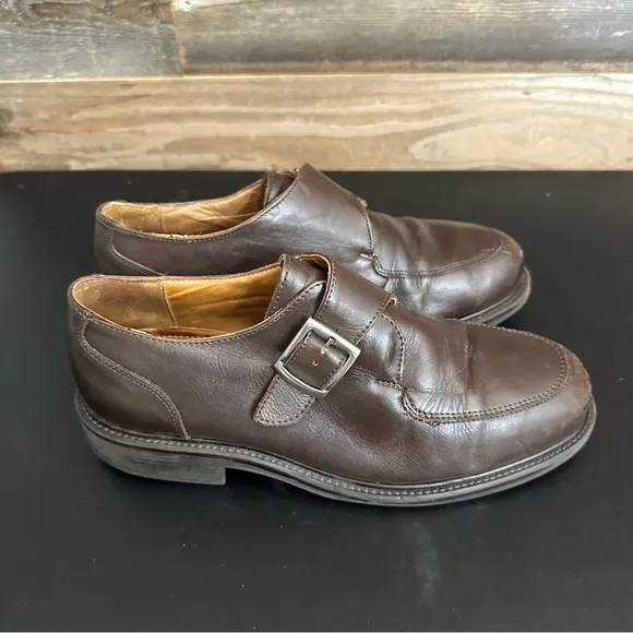 BASS Monk Strap Moc Toe Leather Upper Rubber Sole Cushioned Insole Italy 10 Wide
