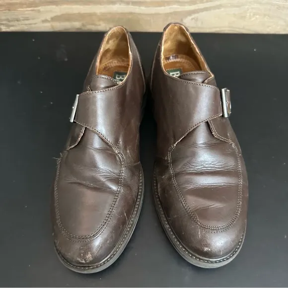 BASS Monk Strap Moc Toe Leather Upper Rubber Sole Cushioned Insole Italy 10 Wide