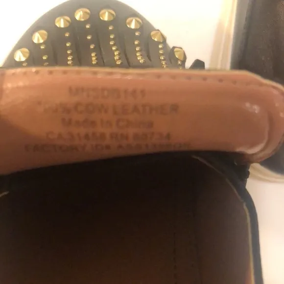 BCBG MAXAZRIA Dita slip on platform studded shoes in black gold cow leather