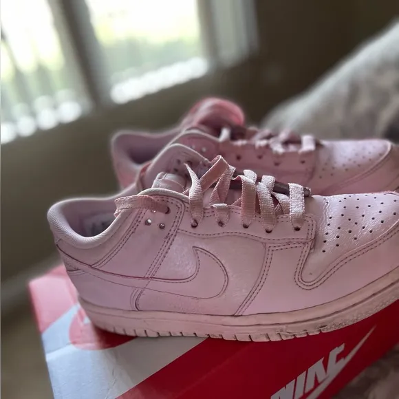 Big Kids Pink dunks, gently used. The shoe string on one of the shoes is broke