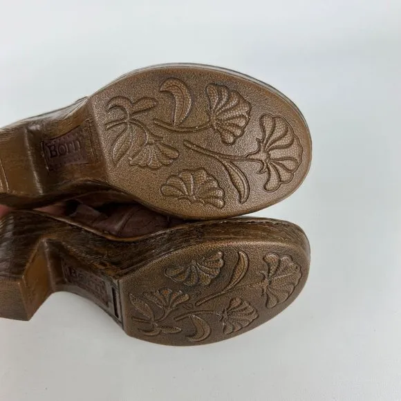 Born Gama Womens Brown Clogs Mules Leather Buckle Platform Comfort Shoes size 6