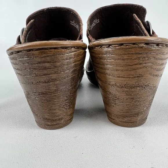 Born Gama Womens Brown Clogs Mules Leather Buckle Platform Comfort Shoes size 6
