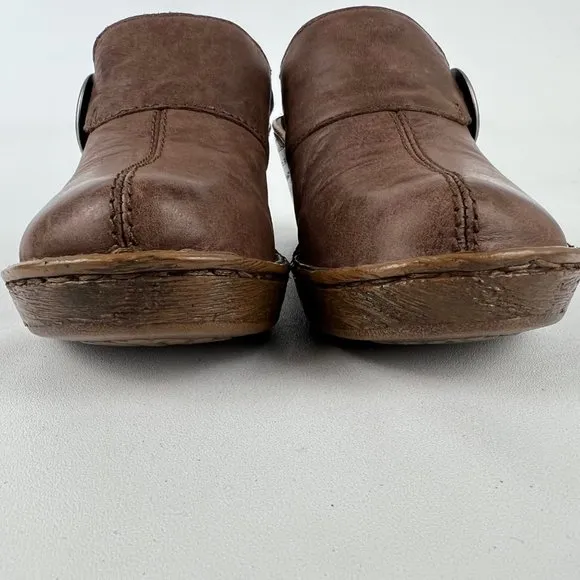 Born Gama Womens Brown Clogs Mules Leather Buckle Platform Comfort Shoes size 6