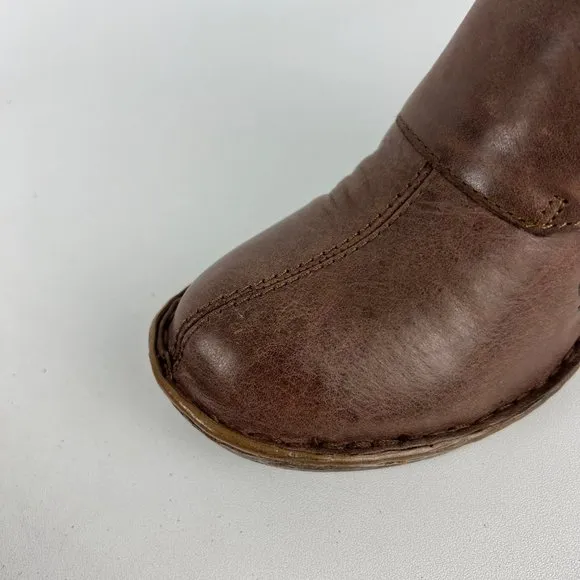 Born Gama Womens Brown Clogs Mules Leather Buckle Platform Comfort Shoes size 6