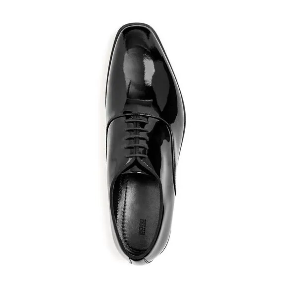 BOSS Mens Black Comfort Highline Round Toe Block Heel Leather Oxford Shoes 7