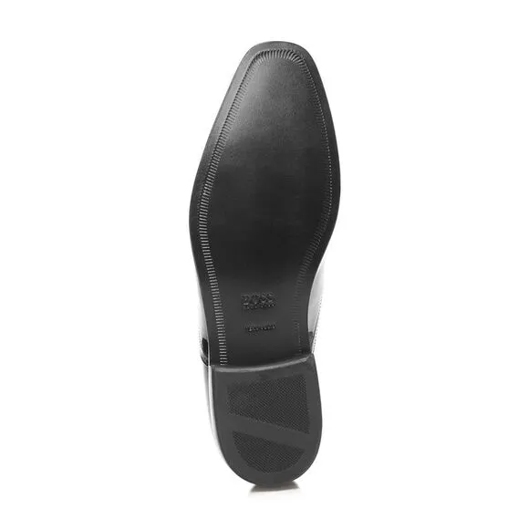 BOSS Mens Black Comfort Highline Round Toe Block Heel Leather Oxford Shoes 7