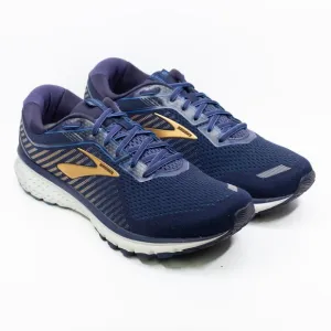 BROOKS Ghost 12 Athletic Running Shoes Sneakers Navy Blue Gold Mens 12 Wide 2E