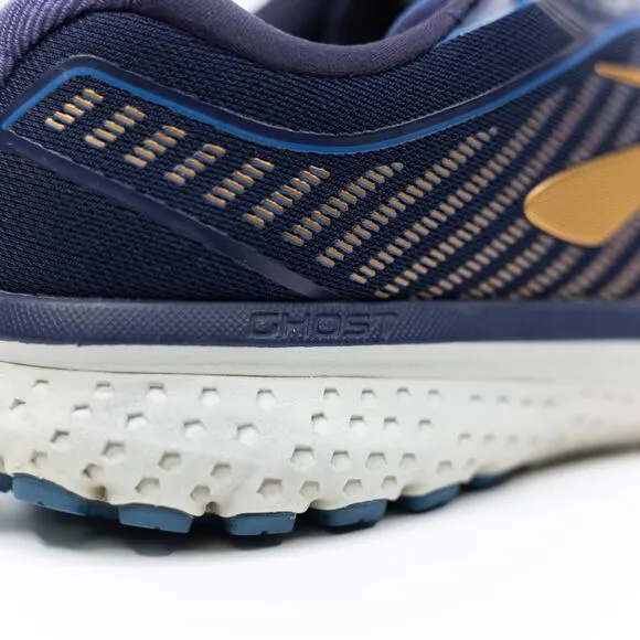 BROOKS Ghost 12 Athletic Running Shoes Sneakers Navy Blue Gold Mens 12 Wide 2E