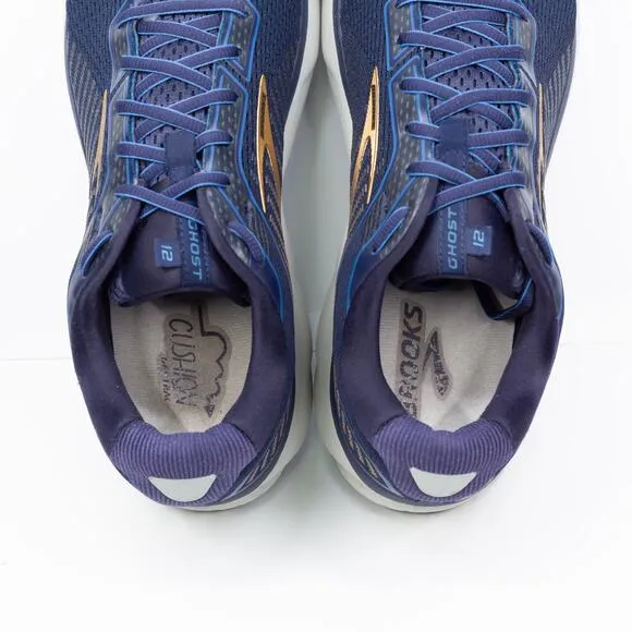 BROOKS Ghost 12 Athletic Running Shoes Sneakers Navy Blue Gold Mens 12 Wide 2E
