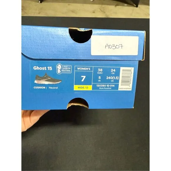 Brooks Ghost 15 Black Rose Gold Running Shoes Sneakers 7 Wide