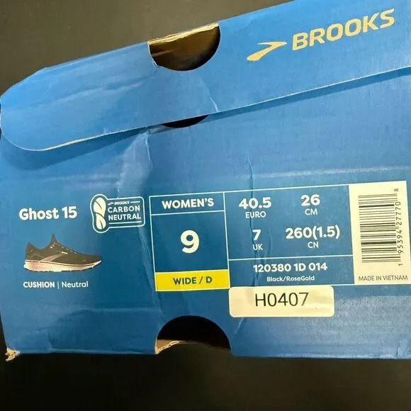 Brooks Ghost 15 Black Rose Gold Running Shoes Sneakers 9 Wide
