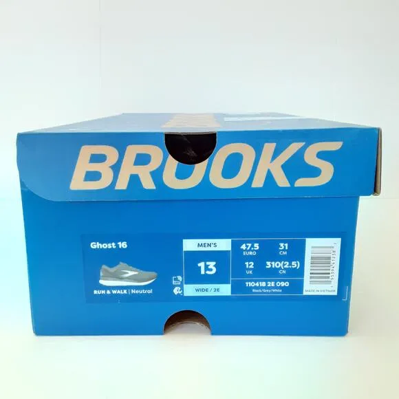 Brooks Ghost 16 Running Shoes Mens 13 2E Black Mesh Training Sneakers New In Box