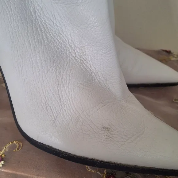 Bruno Magli Women's White Leather Fur Knee Boots Shoes Size 37 Italy