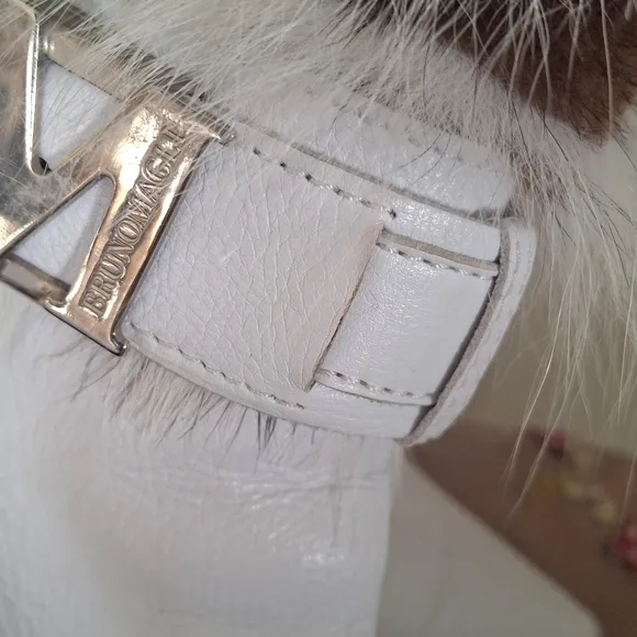 Bruno Magli Women's White Leather Fur Knee Boots Shoes Size 37 Italy