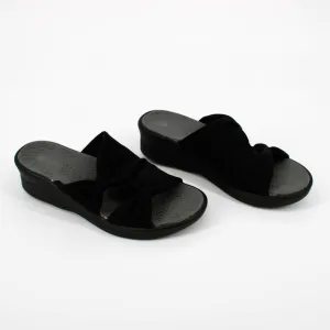 Bzees Smile More Wedge Slide Sandal Womens Size 11 in Black Texture NEW