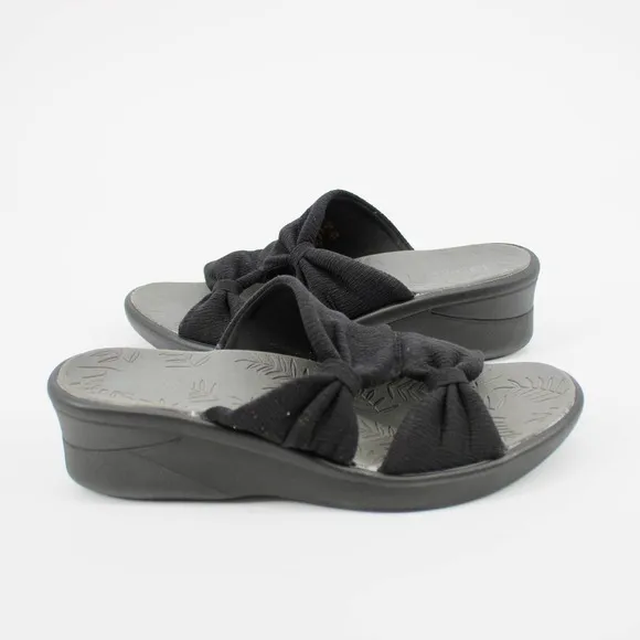 Bzees Smile More Wedge Slide Sandal Womens Size 11 in Black Texture NEW